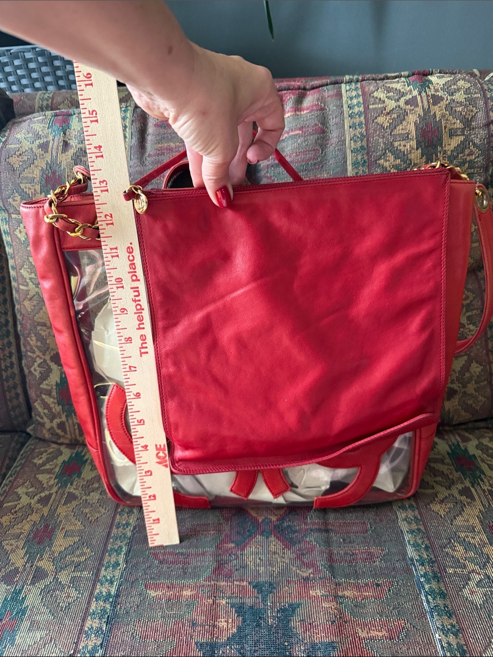 CHANEL VINTAGE RARE 90s Red Clear Vinyl Tote WITH Attached Inner Bag. - Picture 15 of 15